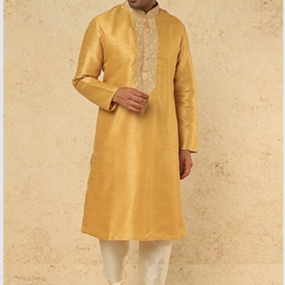 Formal Gold Embroidered Desi Kurta For Men